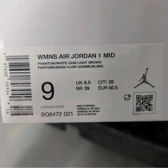 Nike Air Jordan 1 Women's Size 9 Mid Top Phantom White Light Brown Sneakers NWOB - Picture 9 of 9